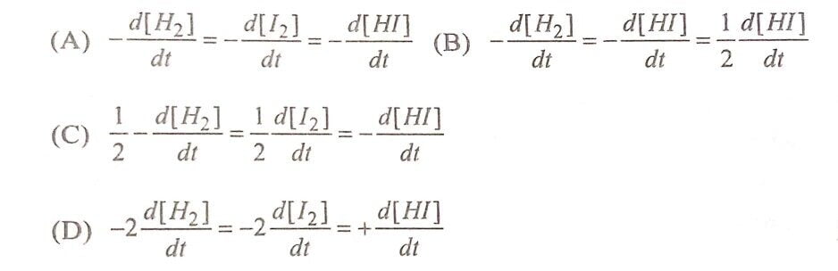 अभिक्रिया H2 +I2 → 2HI के लिए अवकल दर नियम होगाः