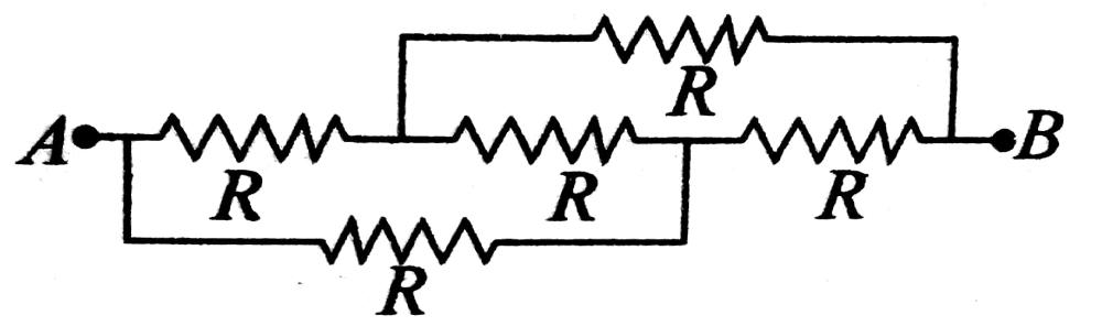 दिखाये गये परिपथ के बिन्दुओं A एवं B के बीच तुल्य प्रतिरोध होगा