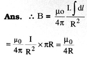 Applying Biot Savart's law deduce the expression for the magnetic field at the centre