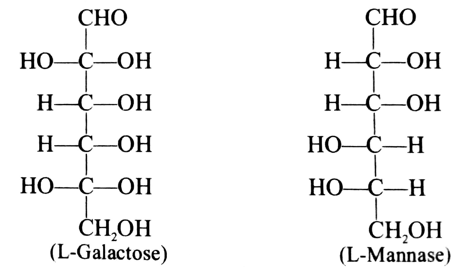 L-गैलेक्टोज तथा L-मैनोस के फिशर प्रक्षेपण लिखिए