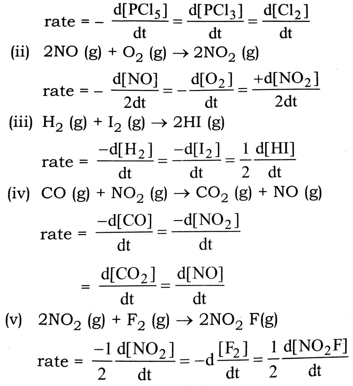 Express the rate of each of the following reaction in terms