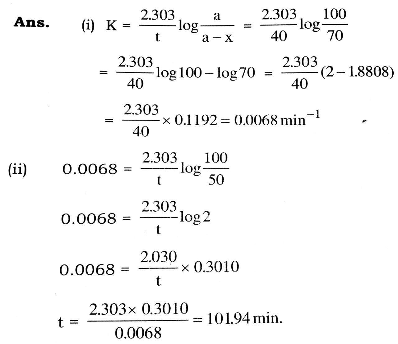 A first order reaction takes 40 min for 30% decomposition